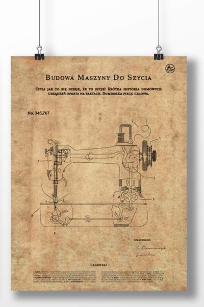 Plakat budowa maszyny do szycia (kolory, A3-B2) – kremowy, A3 (29,7x42cm)